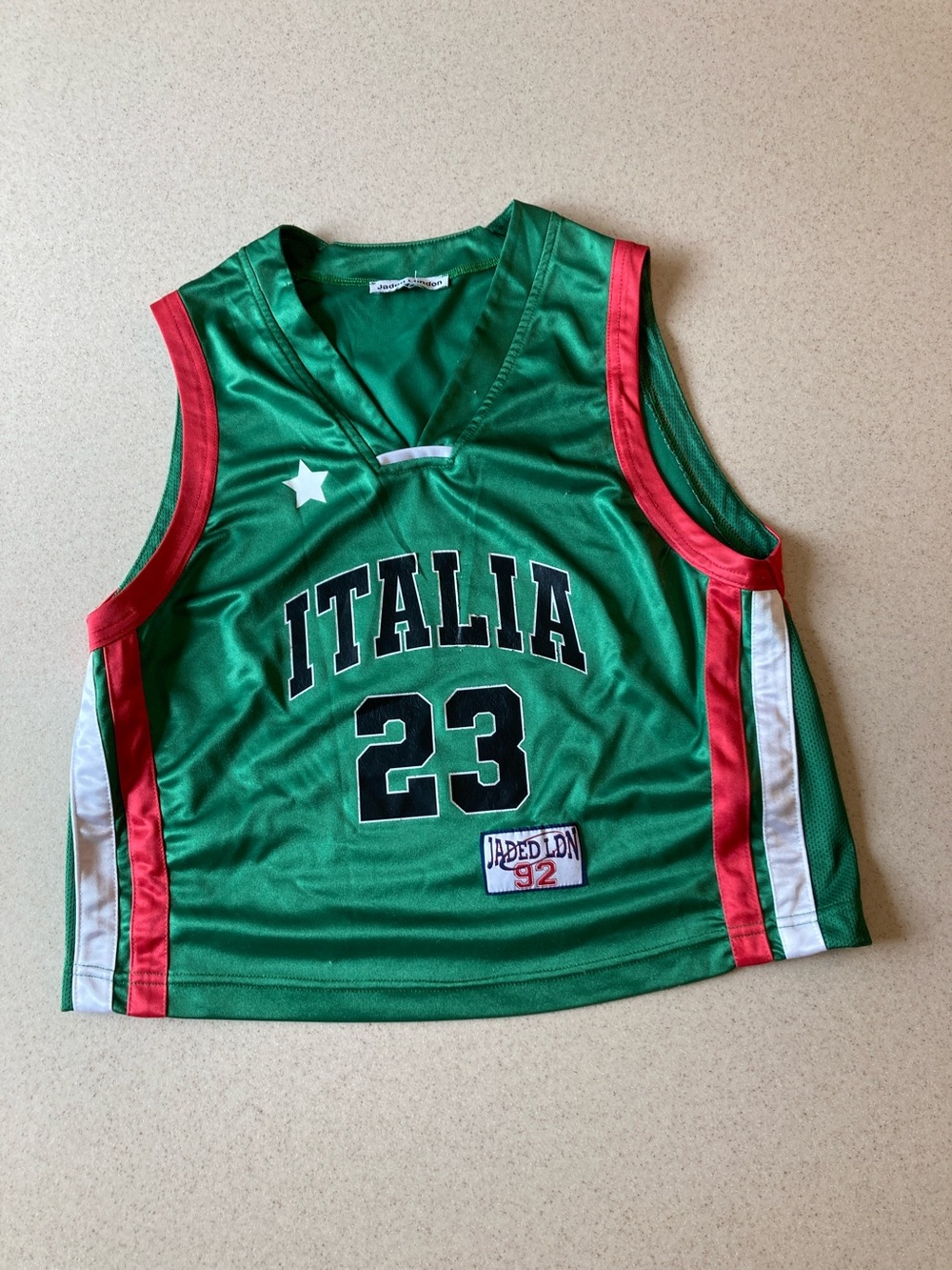 Jaded London Green Italia Crop Top Jersey with Red Trim - Picture 4 of 13